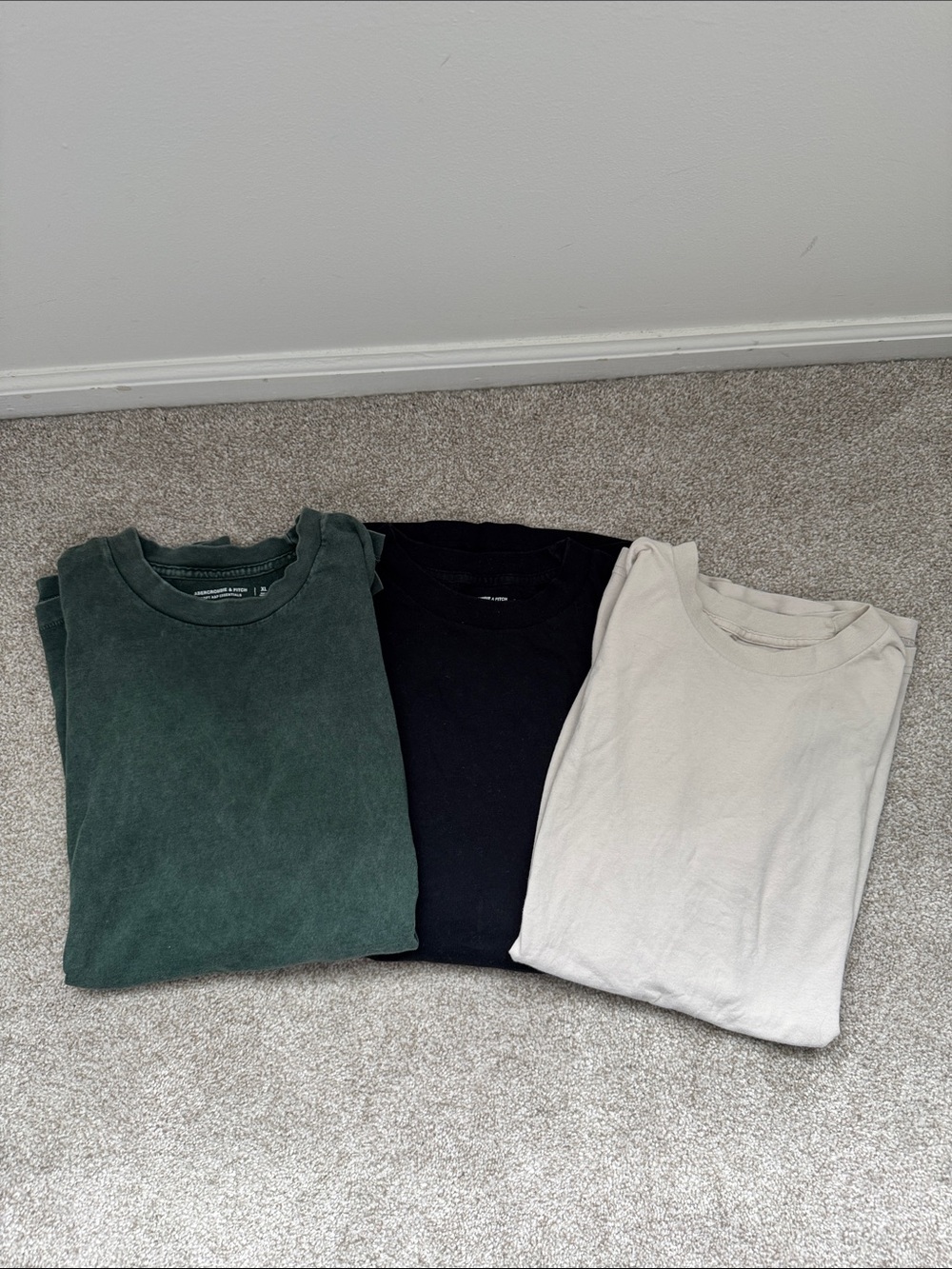 Abercrombie men’s t shirts — Forest Green wash, Black, Cream